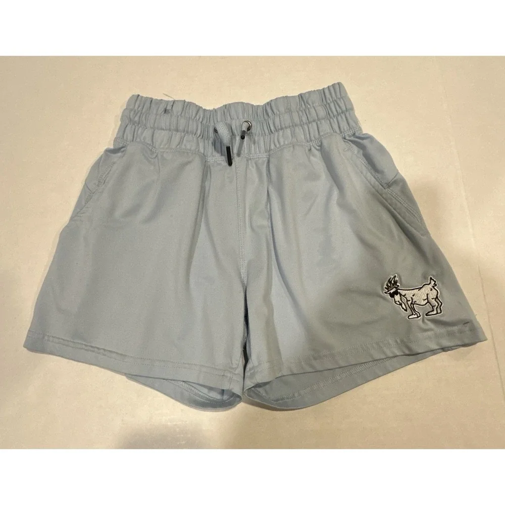 GOAT USA Shorts Embroidered Leg Light Blue Drawstring Elastic 22 In. Waist Boys